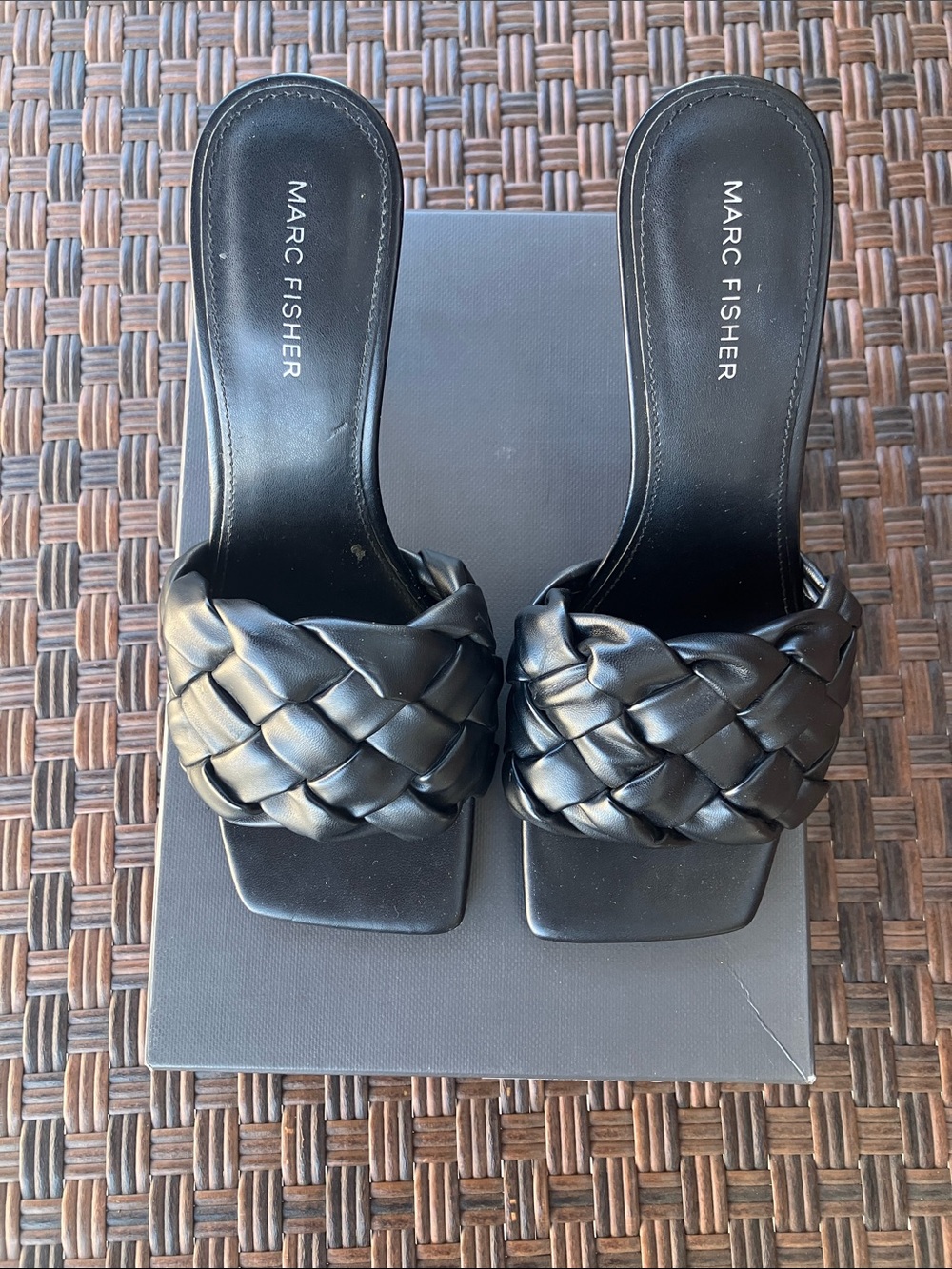 Marc Fisher Black Braided Leather Slide Mules